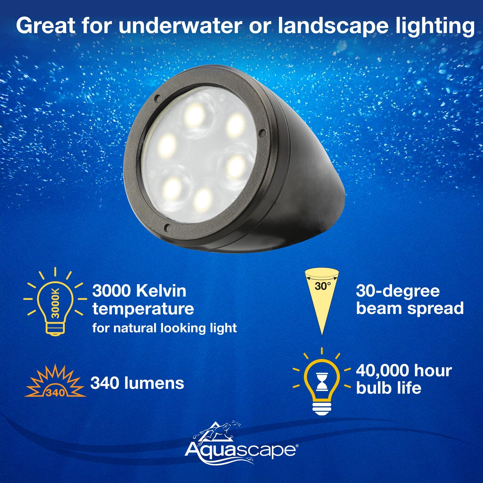 Aquascape Pond and Landscape LED 3-Watt Spotlight 6-Pack, Warm White Low Voltage Submersible Outdoor Lights for Water Features, Gardens, Trees, and Waterfalls, 84047
