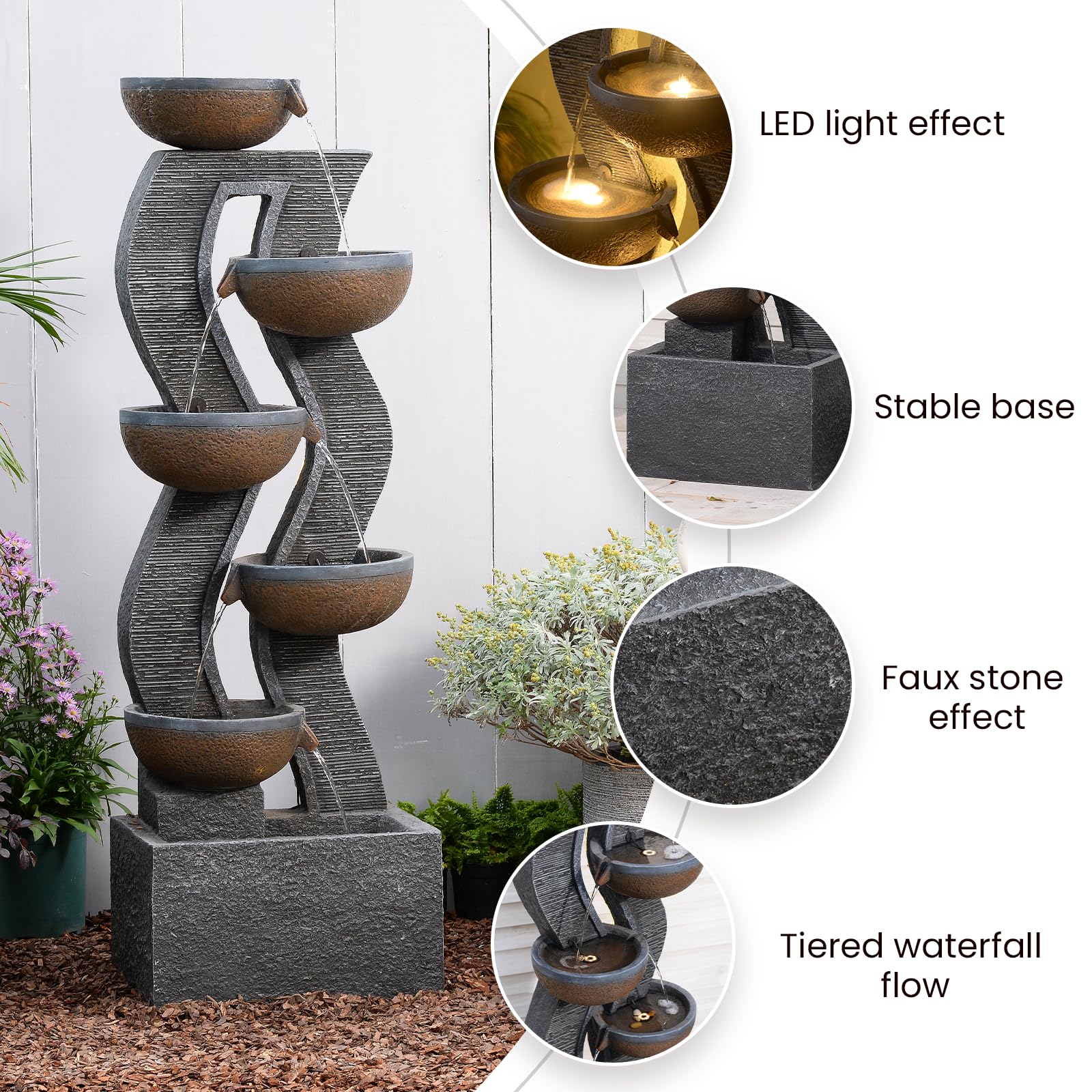 Takamota 52.8" Tall Outdoor Water Fountain with Lights