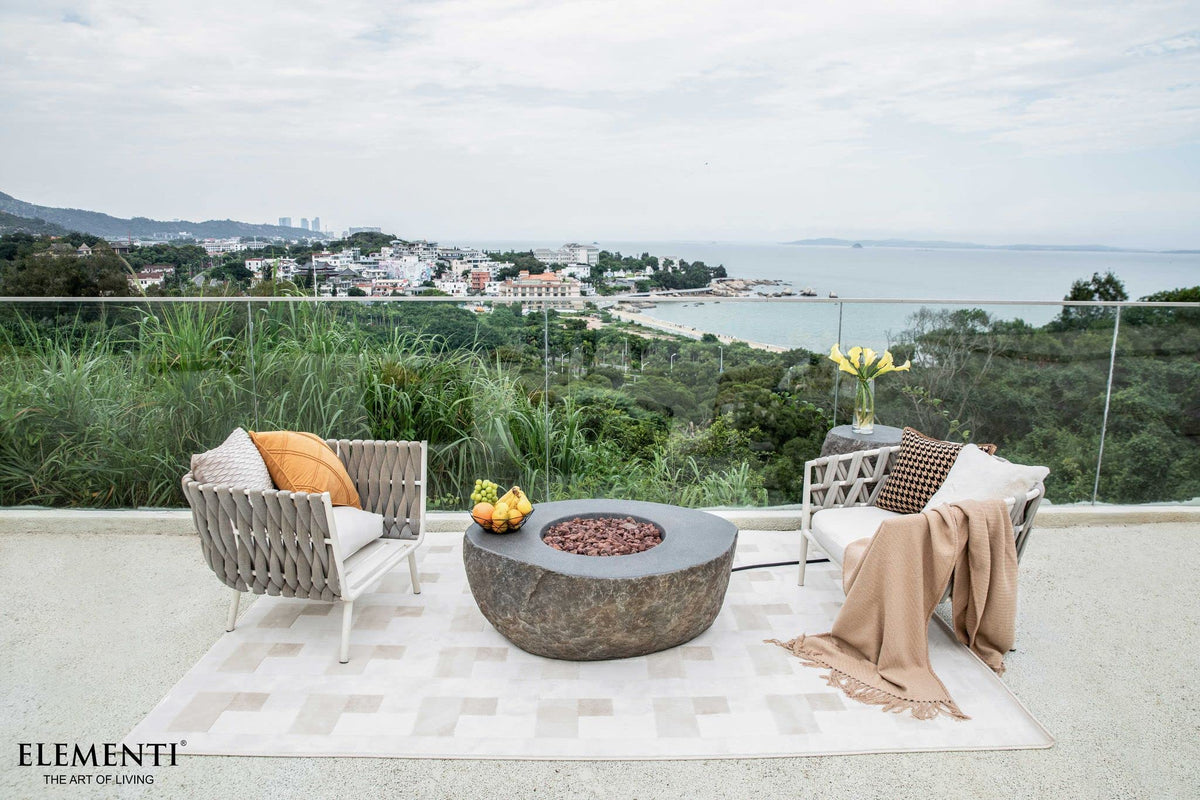 Elementi | Boulder Gas Fire Pit Cast Concrete Semi-Round Fire Table