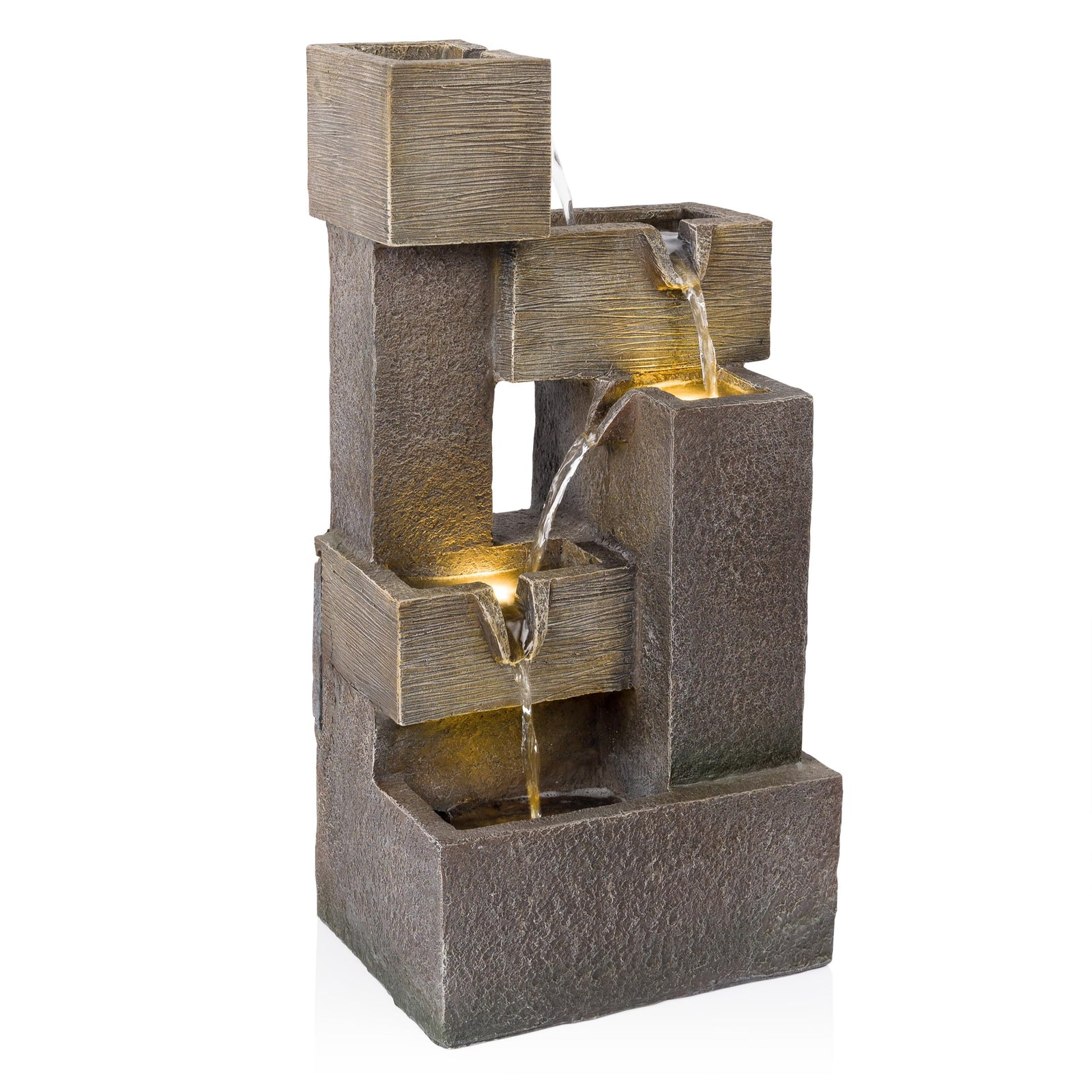 Alpine Corporation ZDQ110 19" Indoor/Outdoor Multi-Tier Water Fountain with LED Lights – Cascading Waterfall Feature for Gardens, Patios, Yards, and Home Décor, Gray