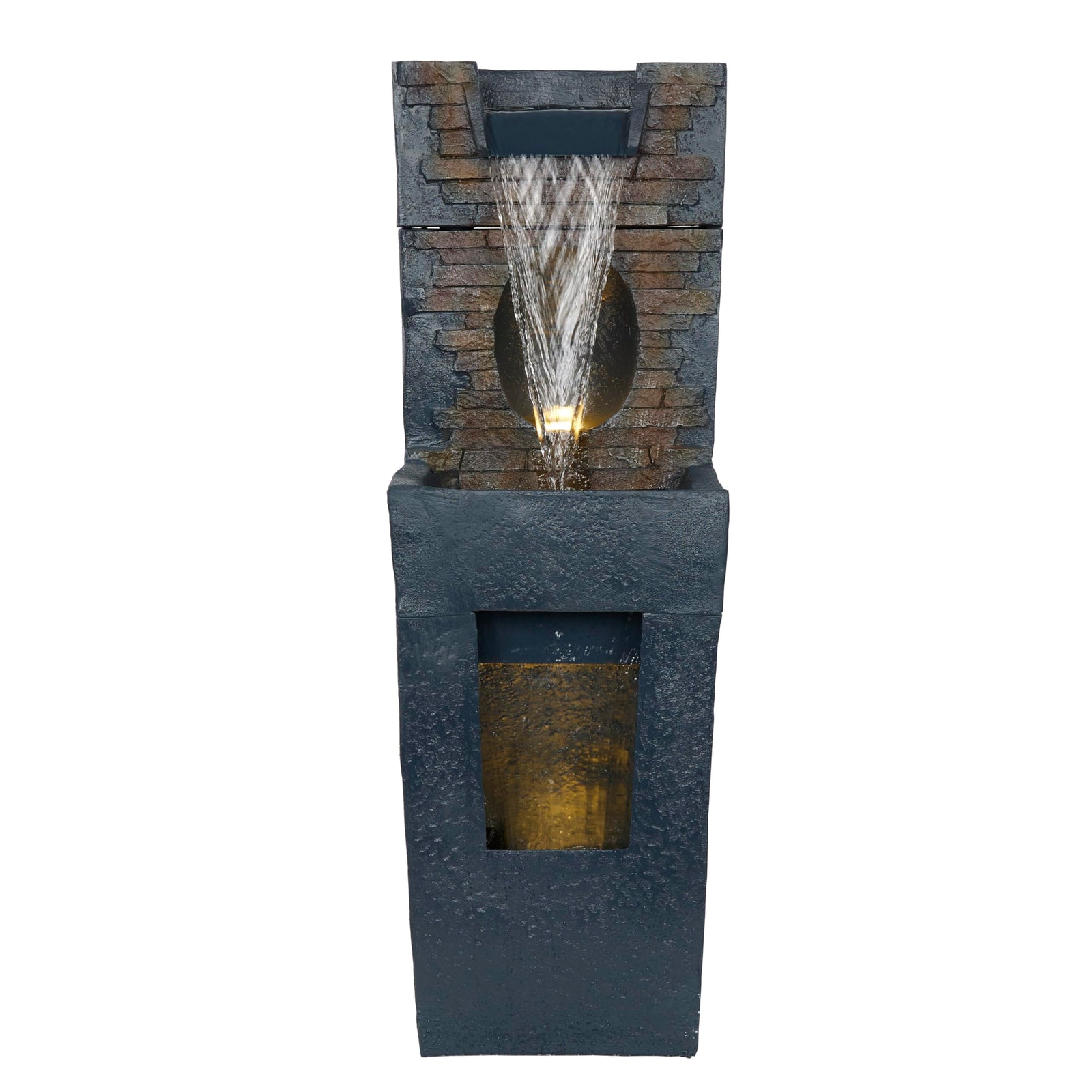 Alpine Corporation TZL398 40" Stone Wall Cascading Fountain with LED Lights, Elegant Outdoor Water Feature for Garden, Patio, Backyard & Home Decor, Relaxing Waterfall Fountain, Gray