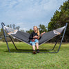 SUNCREAT Extra Large Double Hammock with 10 ft Stand Included, 475 lbs Capacity, Outdoor Heavy Duty Hammock with Large Soft Pillow, Dark Gray