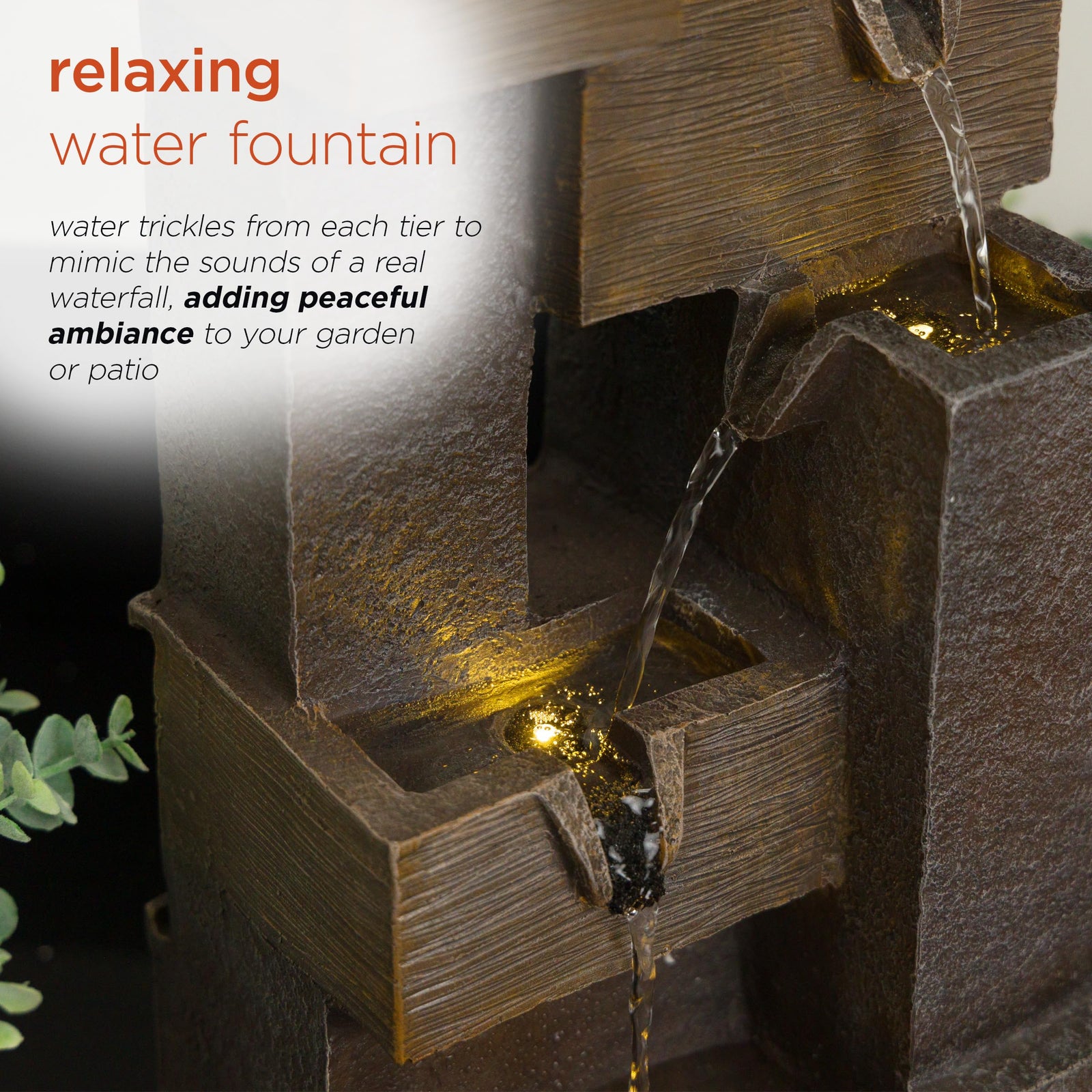 Alpine Corporation ZDQ110 19" Indoor/Outdoor Multi-Tier Water Fountain with LED Lights – Cascading Waterfall Feature for Gardens, Patios, Yards, and Home Décor, Gray