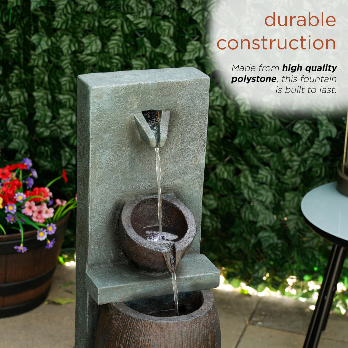 Alpine Corporation TZL388 32" 3 Tier Jar Fountain with LED Lights, Elegant Outdoor Water Feature for Garden, Patio, Backyard, Home Décor, Ceramic Water Fountain & Landscape Decorations, Gray