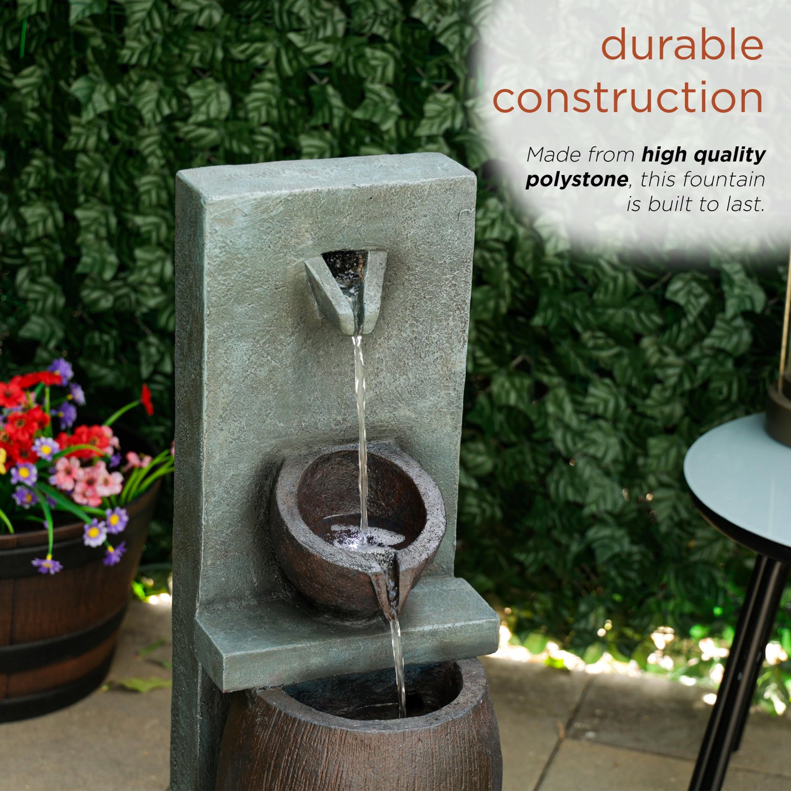 Alpine Corporation TZL388 32" 3 Tier Jar Fountain with LED Lights, Elegant Outdoor Water Feature for Garden, Patio, Backyard, Home Décor, Ceramic Water Fountain & Landscape Decorations, Gray