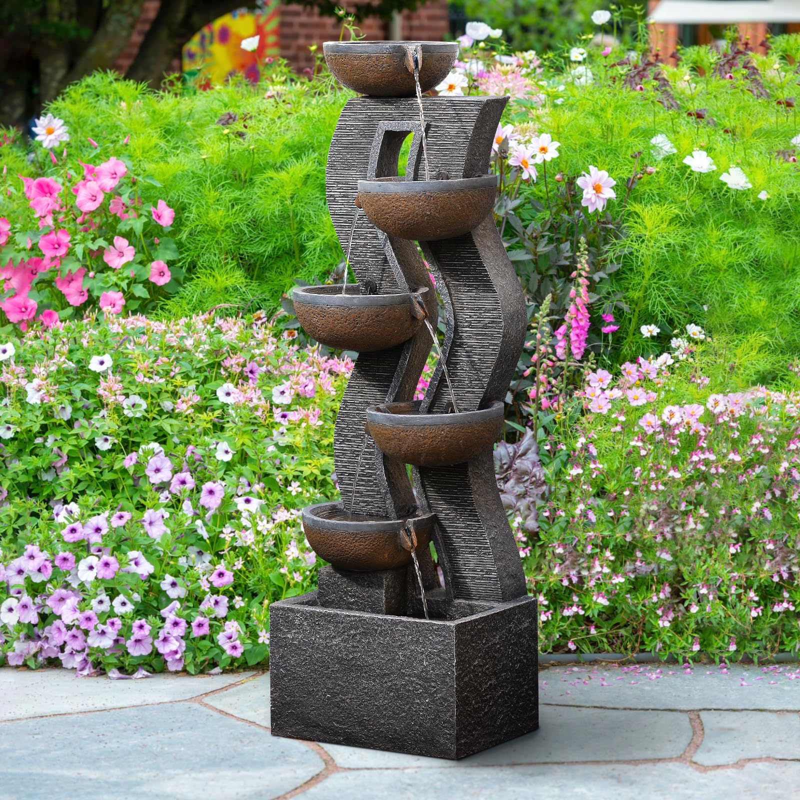 Takamota 52.8" Tall Outdoor Water Fountain with Lights