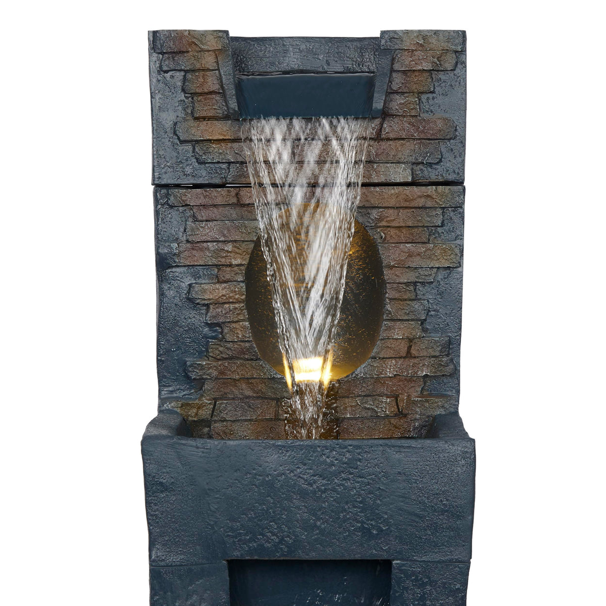 Alpine Corporation TZL398 40" Stone Wall Cascading Fountain with LED Lights, Elegant Outdoor Water Feature for Garden, Patio, Backyard & Home Decor, Relaxing Waterfall Fountain, Gray