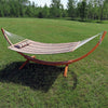 Sunnydaze Double Quilted Fabric Hammock with 12-Foot Curved Arc Wood Stand - 400-Pound Capacity - Sandy Beach