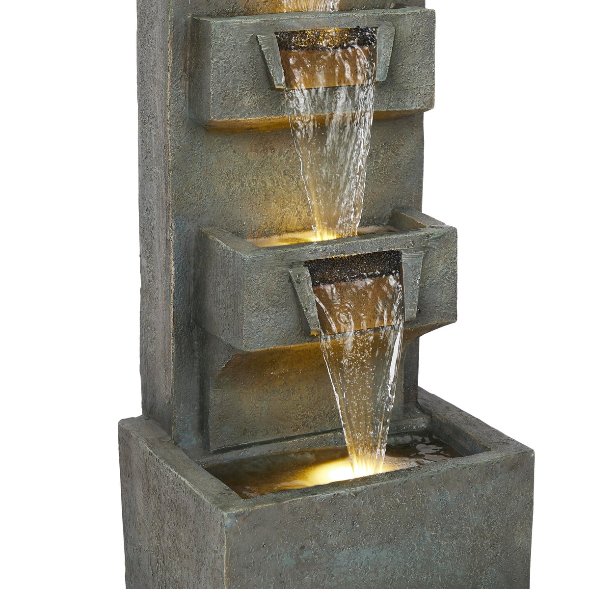 Alpine Corporation TZL406 33" 3 Tier Basin Cascading Fountain with LED Lights, Outdoor Water Feature for Garden, Patio, Backyard & Home Decor, Elegant Waterfall Design, Gray