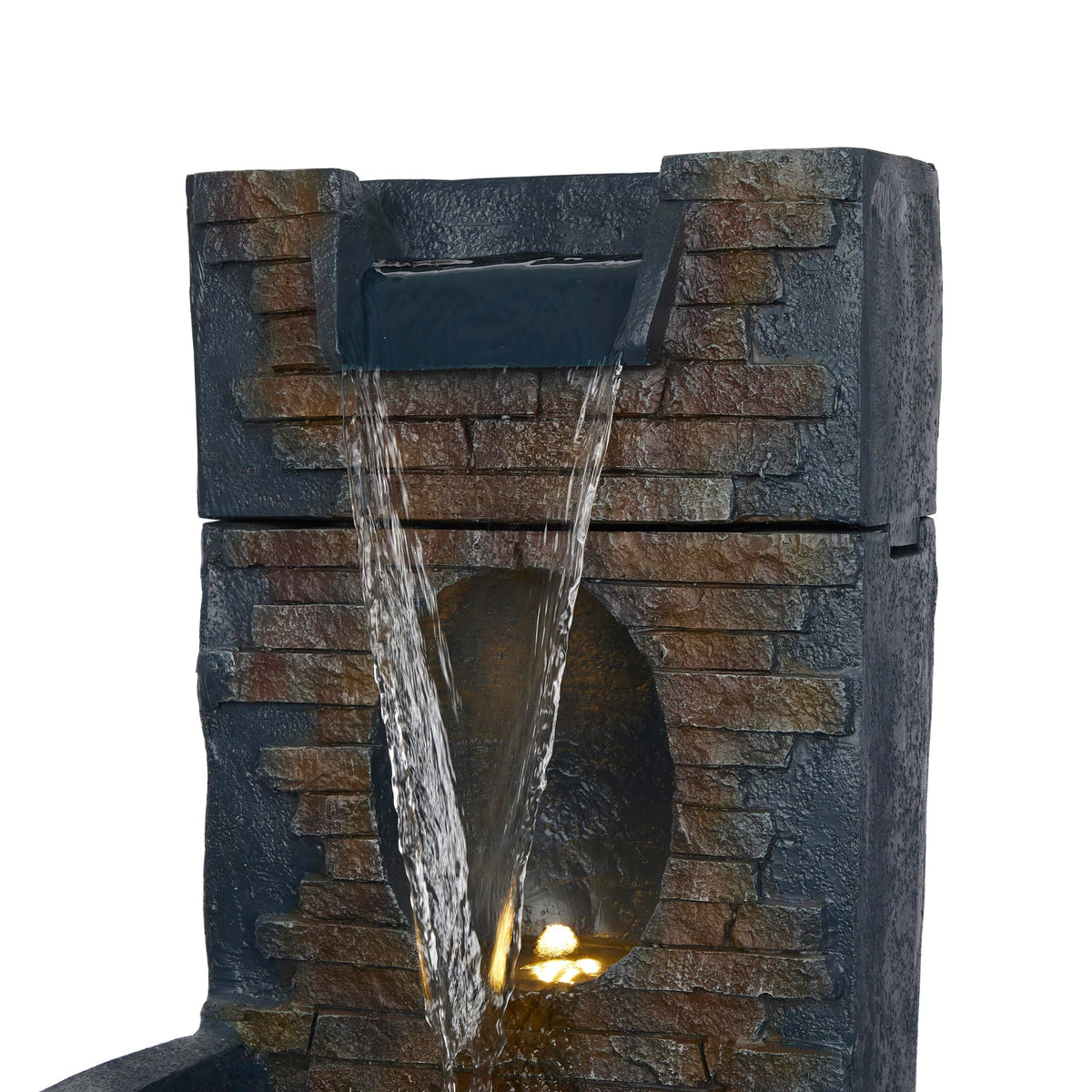 Alpine Corporation TZL398 40" Stone Wall Cascading Fountain with LED Lights, Elegant Outdoor Water Feature for Garden, Patio, Backyard & Home Decor, Relaxing Waterfall Fountain, Gray