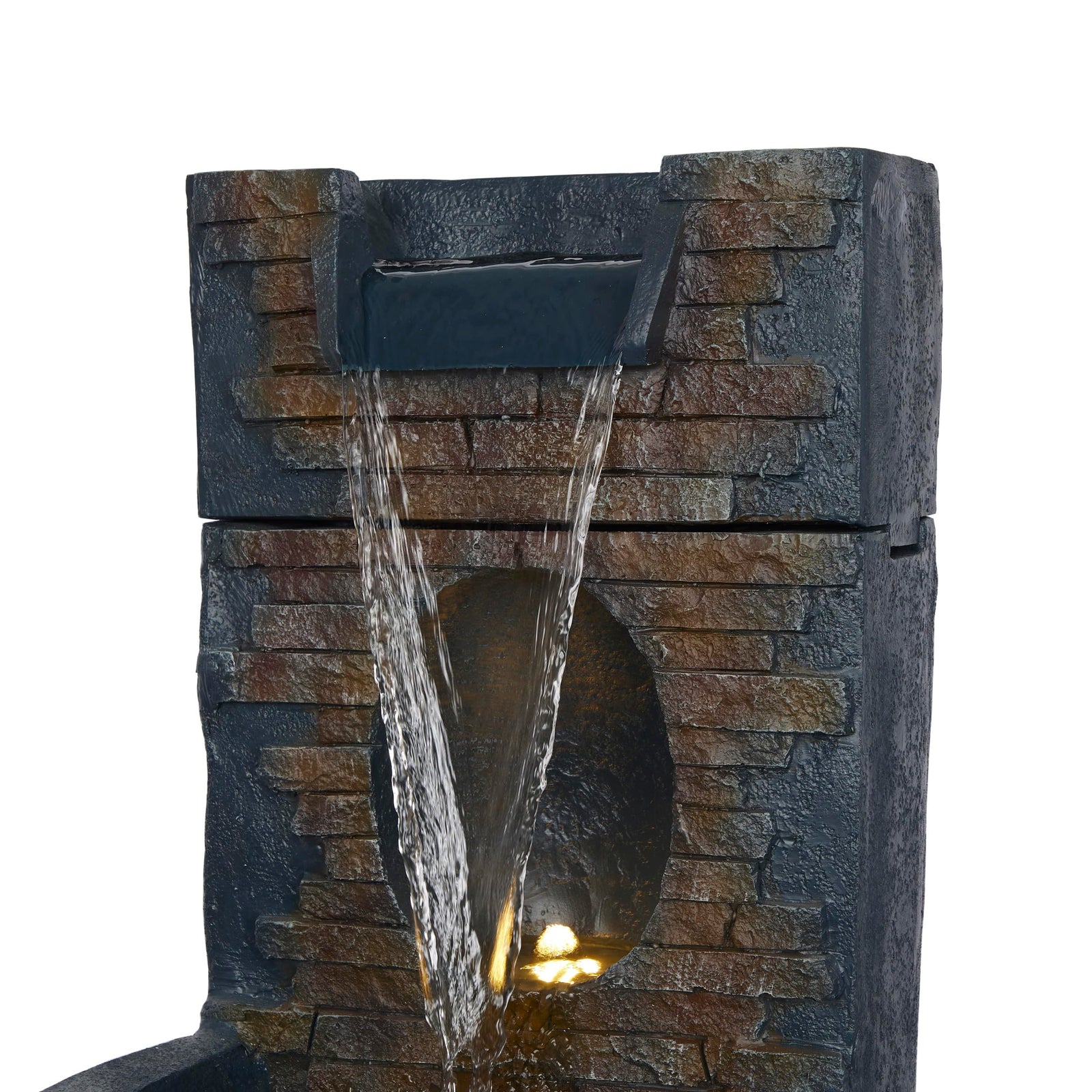 Alpine Corporation TZL398 40" Stone Wall Cascading Fountain with LED Lights, Elegant Outdoor Water Feature for Garden, Patio, Backyard & Home Decor, Relaxing Waterfall Fountain, Gray