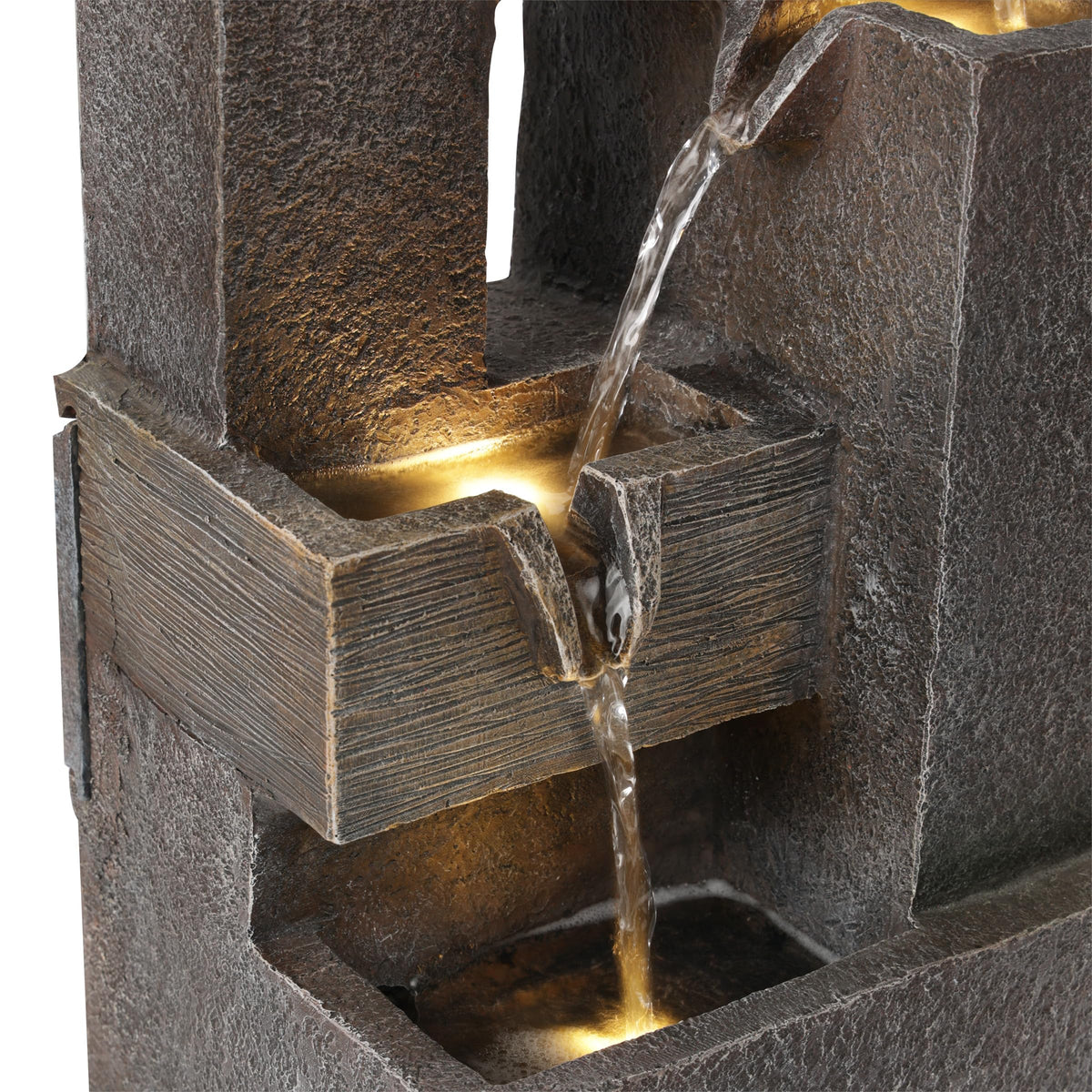 Alpine Corporation ZDQ110 19" Indoor/Outdoor Multi-Tier Water Fountain with LED Lights – Cascading Waterfall Feature for Gardens, Patios, Yards, and Home Décor, Gray