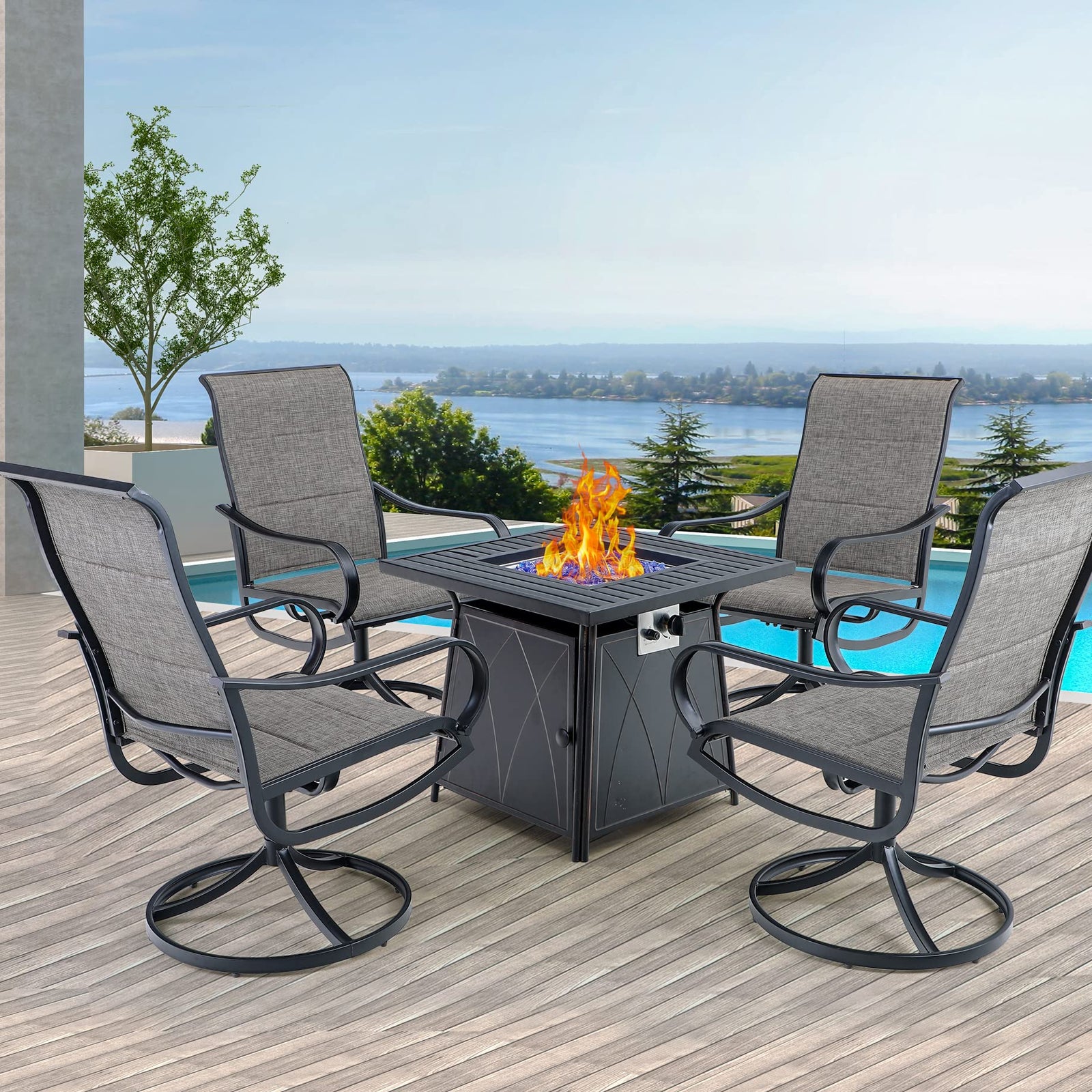 Sophia & William 5 Pieces Patio Dining Set with Gas Fire Pit Table