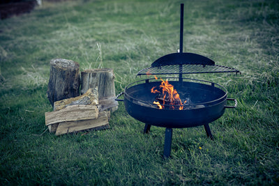 Barebones Cowboy Fire Pit 23-Inch - Open Fire Grill with Cooking Grate for Outdoor Cooking - Heavy Duty Open Grill