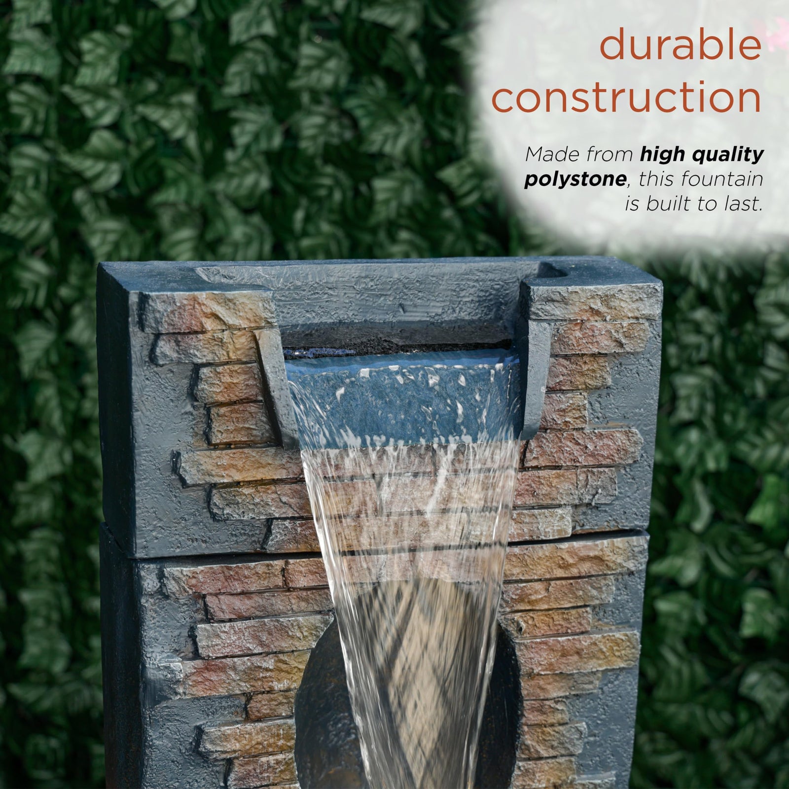 Alpine Corporation TZL398 40" Stone Wall Cascading Fountain with LED Lights, Elegant Outdoor Water Feature for Garden, Patio, Backyard & Home Decor, Relaxing Waterfall Fountain, Gray