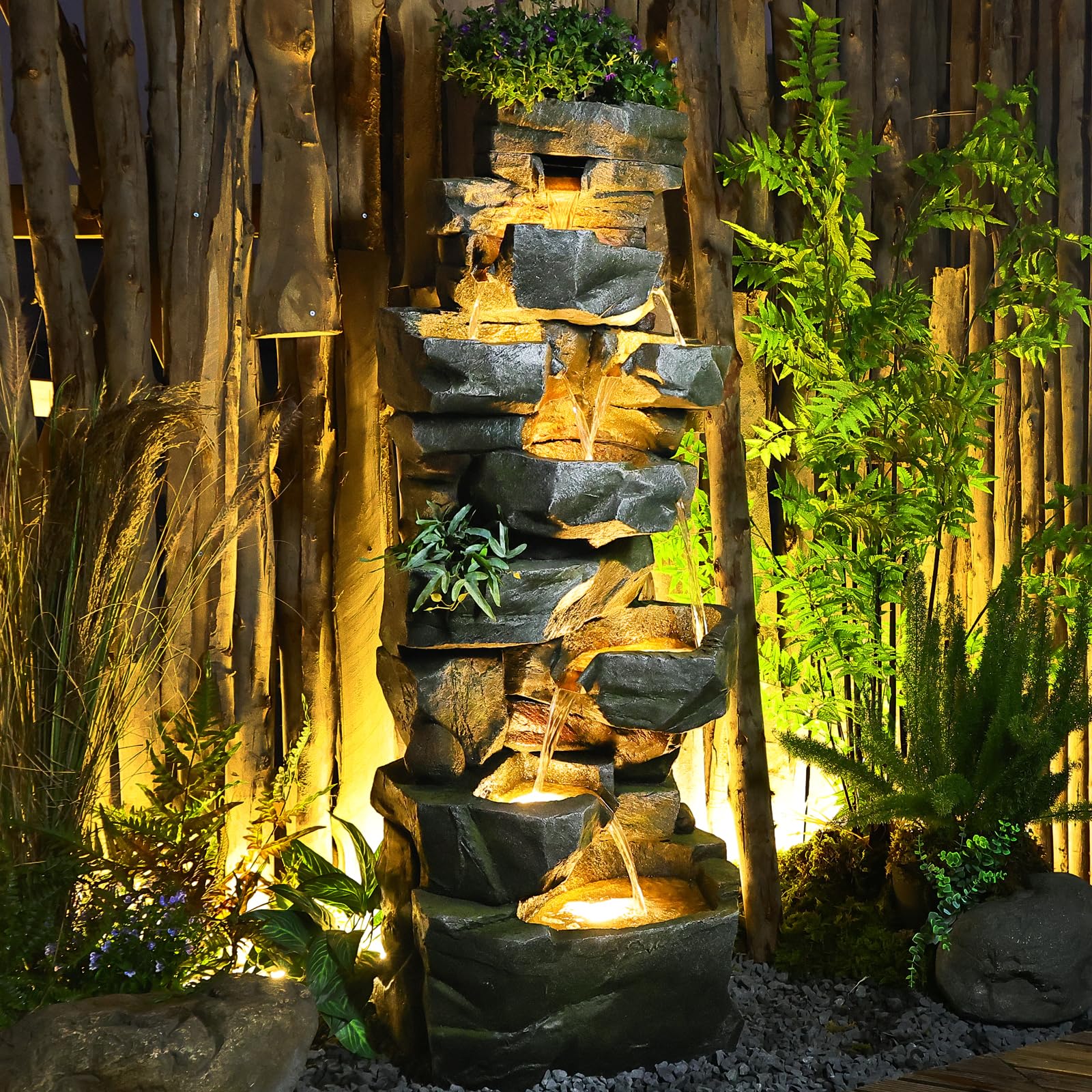 Sunlinua 58" H Outdoor Water Fountain with 7 Tiers