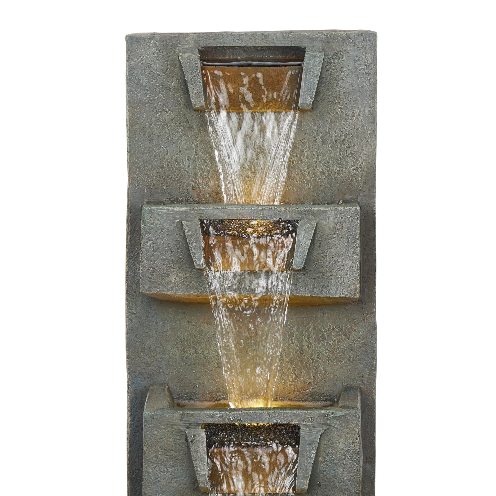 Alpine Corporation TZL406 33" 3 Tier Basin Cascading Fountain with LED Lights, Outdoor Water Feature for Garden, Patio, Backyard & Home Decor, Elegant Waterfall Design, Gray