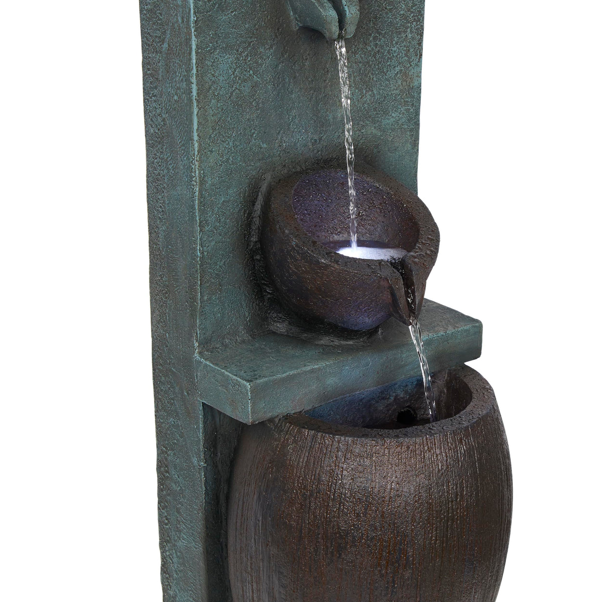 Alpine Corporation TZL388 32" 3 Tier Jar Fountain with LED Lights, Elegant Outdoor Water Feature for Garden, Patio, Backyard, Home Décor, Ceramic Water Fountain & Landscape Decorations, Gray