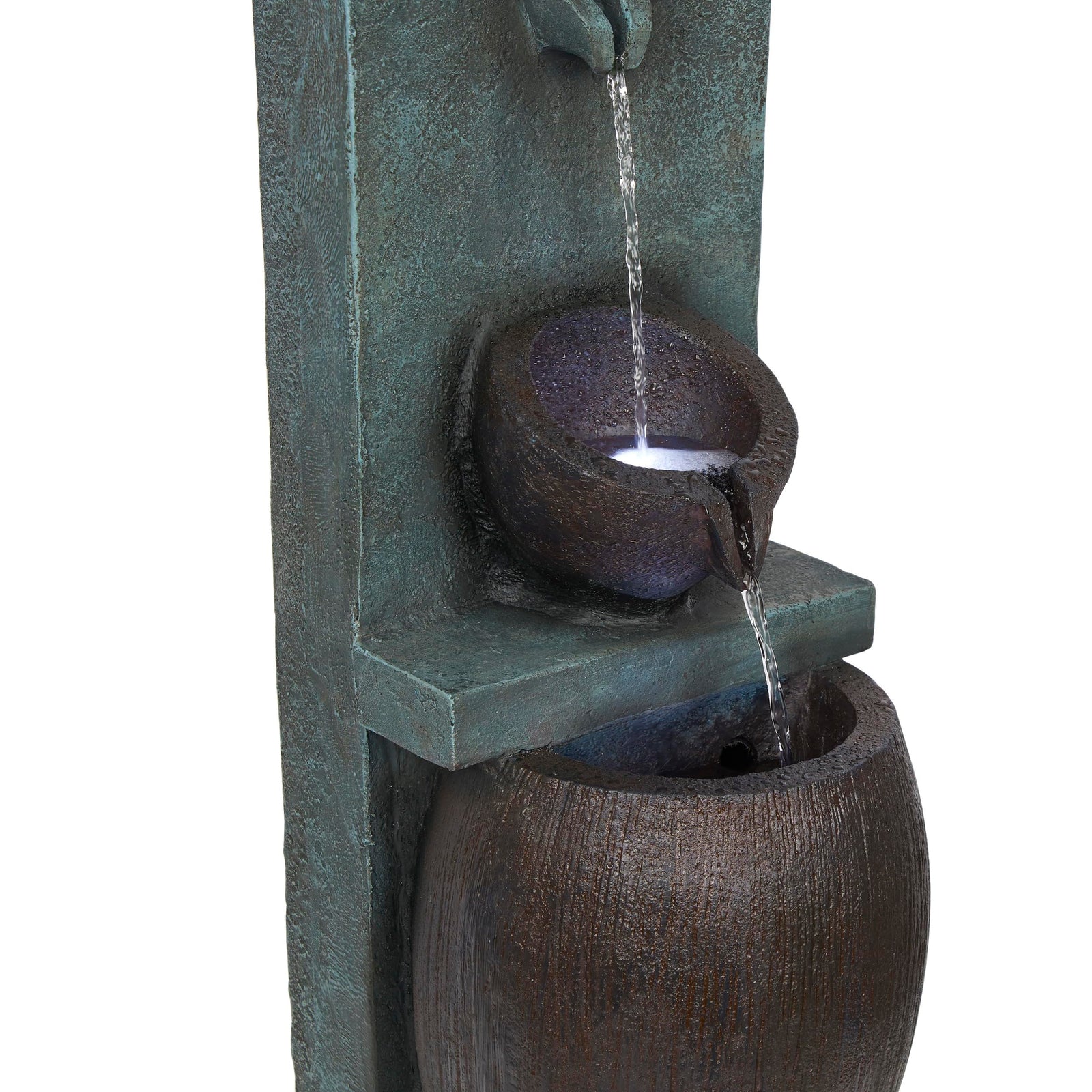 Alpine Corporation TZL388 32" 3 Tier Jar Fountain with LED Lights, Elegant Outdoor Water Feature for Garden, Patio, Backyard, Home Décor, Ceramic Water Fountain & Landscape Decorations, Gray