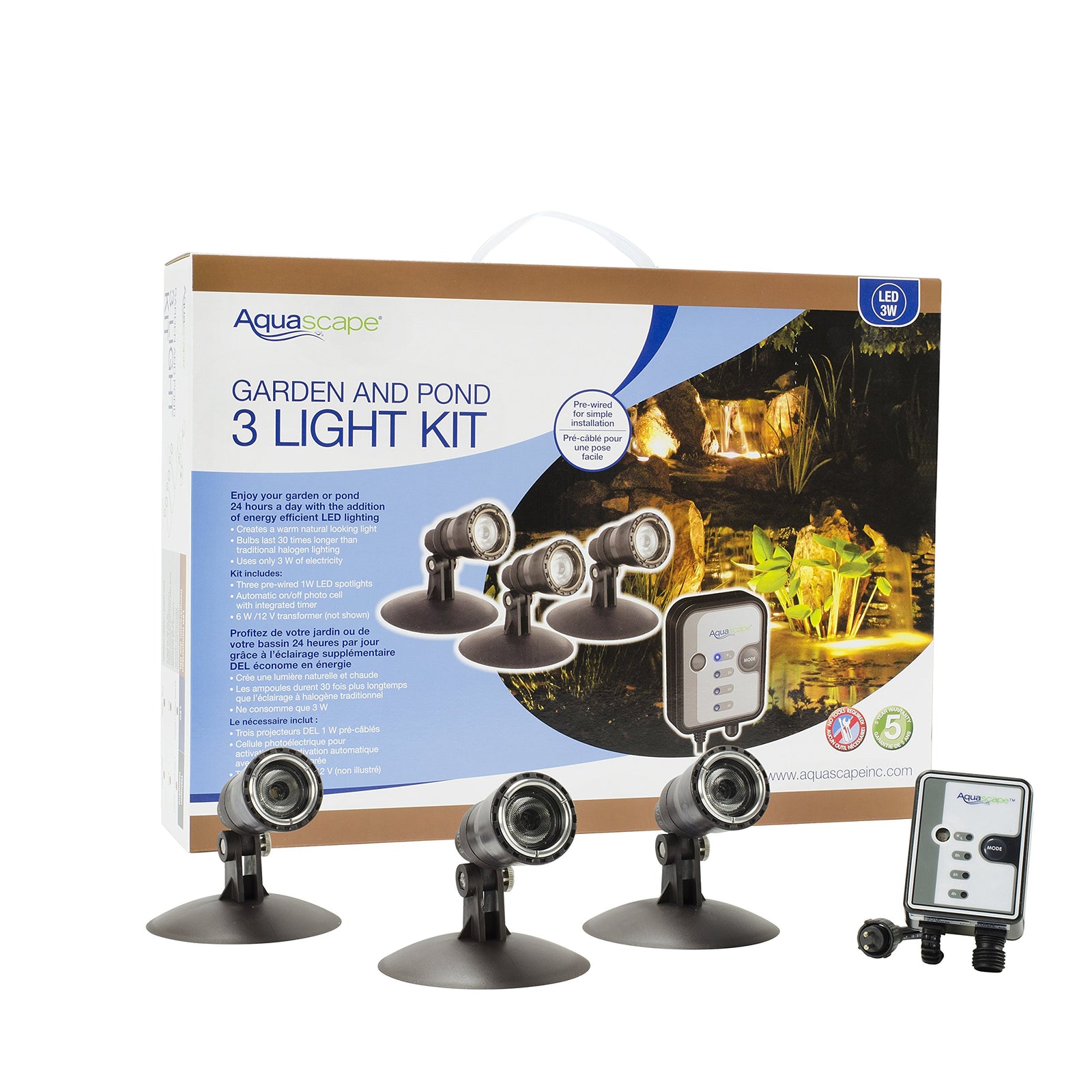Aquascape LED Pond Landscape Garden Spotlight Kit Three (3) Pack | 1 Watt | 12 Volt | 5 Year Limited Warranty