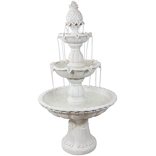 Sunnydaze 59-Inch H Welcome 3-Tier Outdoor Water Fountain - Waterfall Feature with Pineapple Topper for The Yard or Garden