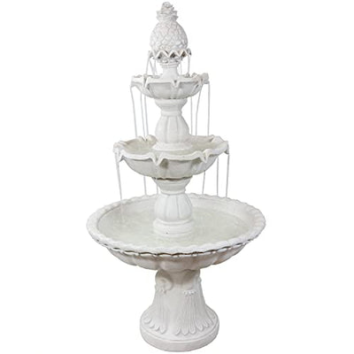Sunnydaze 59-Inch H Welcome 3-Tier Outdoor Water Fountain - Waterfall Feature with Pineapple Topper for The Yard or Garden
