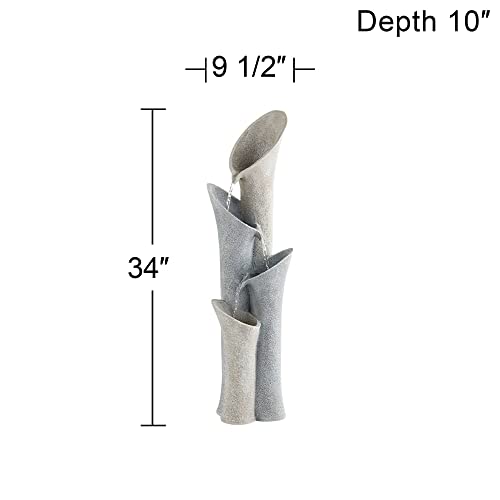 Bell Modern Zen Outdoor Floor Tiered Water Fountain 34" High Cascading Decor Faux Stone for Garden Patio Backyard Deck Home Lawn Porch House Relaxation Exterior Balcony - John Timberland