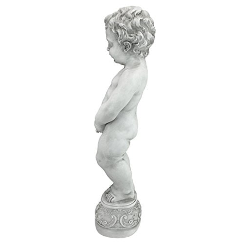 Design Toscano NG335051 Manneken PIS Peeing Boy Piped Pond Spitter Statue Water Feature, 10 Inches Wide, 6 Inches Deep, 27 Inches High, Antique Stone Finish