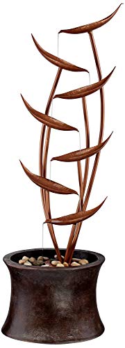 John Timberland Tiered Copper Leaves Modern Outdoor Floor Fountain and Waterfalls