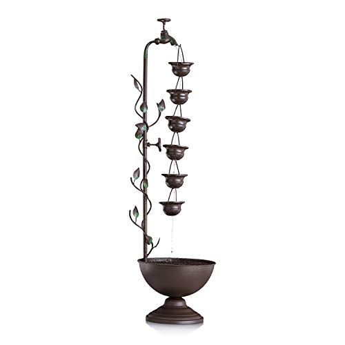 Alpine Corporation 38&quot; Tall Indoor/Outdoor Hanging 6-Cup Tiered Floor Water Fountain, Bronze