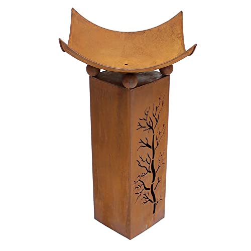 Rustic Metal Column with Removable Dish for Planter Bowl or Fire Bowl | Decorative Outdoor Pillar Sculpture for Outdoors Yard Porch Garden Décor