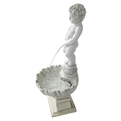Design Toscano NG33505 Complete Manneken PIS Peeing Boy Fountain Garden Decor with Base Outdoor Water Feature, 17 Inches Wide, 17 Inches Deep, 45 Inches High, Antique Stone Finish