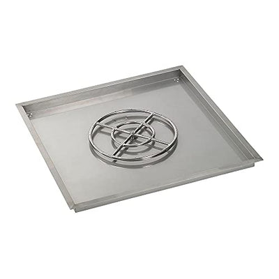 American Fireglass 36" Square Stainless Steel Drop-in Pan with Match Light Kit (18" Fire Pit Ring) Natural Gas