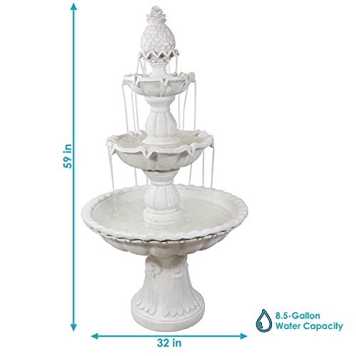 Sunnydaze 59-Inch H Welcome 3-Tier Outdoor Water Fountain - Waterfall Feature with Pineapple Topper for The Yard or Garden