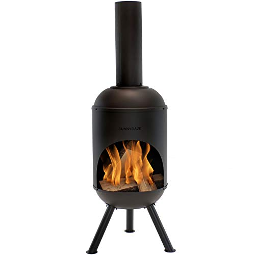Sunnydaze Modern Chiminea - Steel Outdoor Wood-Burning Fire Pit