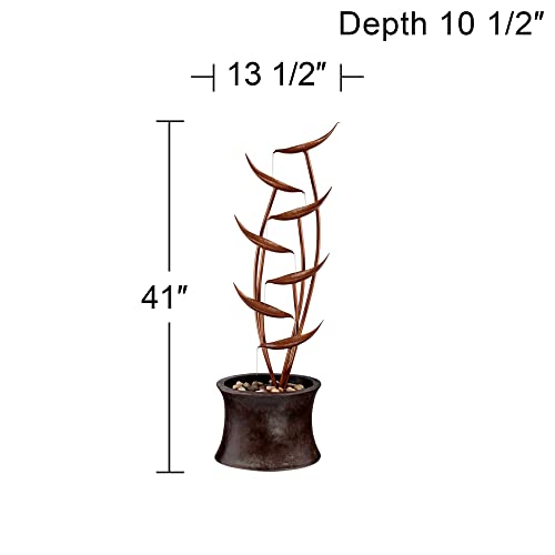 John Timberland Tiered Copper Leaves Modern Outdoor Floor Fountain and Waterfalls