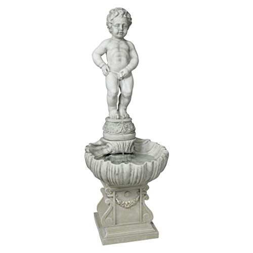 Design Toscano NG33505 Complete Manneken PIS Peeing Boy Fountain Garden Decor with Base Outdoor Water Feature, 17 Inches Wide, 17 Inches Deep, 45 Inches High, Antique Stone Finish