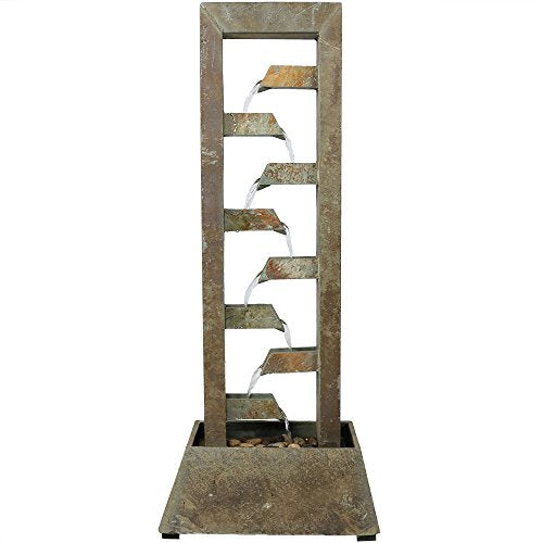 Sunnydaze Stacked Slate Outdoor Water Fountain - Large Freestanding Outside Floor Waterfall Fountain Feature for Garden, Backyard, Patio, Porch, or Yard - 49 Inch Tall