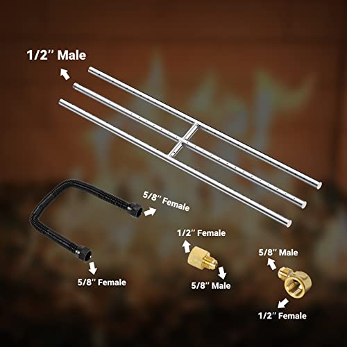 Skyflame 30" x 6" Rectangular Gas Fire Pit and Fireplace H-Burner with 3 Pipes