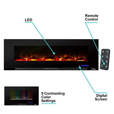 e-Flame USA Livingston 60-inch Wall Mounted LED 3D Electric Fireplace Stove