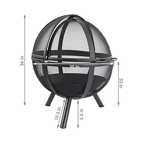 Sunnydaze Flaming Ball Fire Pit - Outdoor 30 Inch Round Wood Burning Backyard & Patio Firepit - Portable Black Sphere - Protective Cover