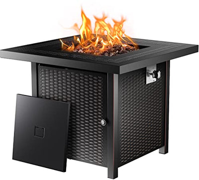 Ciays Propane Fire Pits 28 Inch Outdoor Gas Fire Pit, 50,000 BTU Steel Fire Table with Lid and Lava Rock, Add Warmth and Ambience to Gatherings and Parties On Patio Deck Garden Backyard, Black