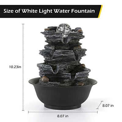 Dyna-Living Tabletop Water Fountain Indoor Waterfalls Fountains with White LED Light Decorative Feng Shui Tabletop Fountain with Automatic Pump Best Home Gifts for Friends or Family