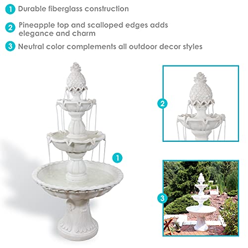 Sunnydaze 59-Inch H Welcome 3-Tier Outdoor Water Fountain - Waterfall Feature with Pineapple Topper for The Yard or Garden