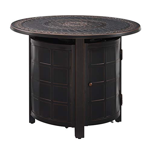 Fire Sense Columbia 34" Round LPG Aluminum LPG/NG Fire Pit Table | Antique Bronze Finish | Uses 20 Pound Propane Tank | Fire Bowl Lid, Vinyl Over and Clear Fire Glass Included