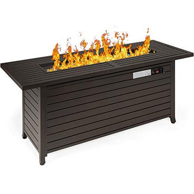 Best Choice Products 57in Propane Gas Fire Pit Table, 50,000 BTU Outdoor Rectangular Firepit for Outside, Patio w/Extruded Aluminum Table Top, Burner Lid, Storage, Cover, Glass Beads - Dark Brown