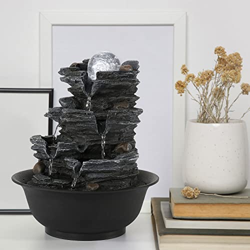 Dyna-Living Tabletop Water Fountain Indoor Waterfalls Fountains with White LED Light Decorative Feng Shui Tabletop Fountain with Automatic Pump Best Home Gifts for Friends or Family