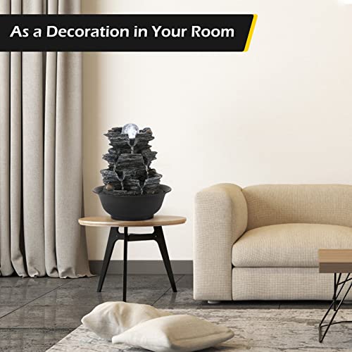 Dyna-Living Tabletop Water Fountain Indoor Waterfalls Fountains with White LED Light Decorative Feng Shui Tabletop Fountain with Automatic Pump Best Home Gifts for Friends or Family