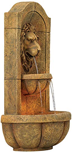 John Timberland Lion Head Roman Outdoor Wall Water Fountain LED Lights