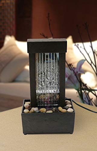 Nature's Mark 10" H Mirrored Waterfall Light Show Tabletop Water Fountain with Natural River Rocks and Color Changing LED Lights (Power Cord Attached)